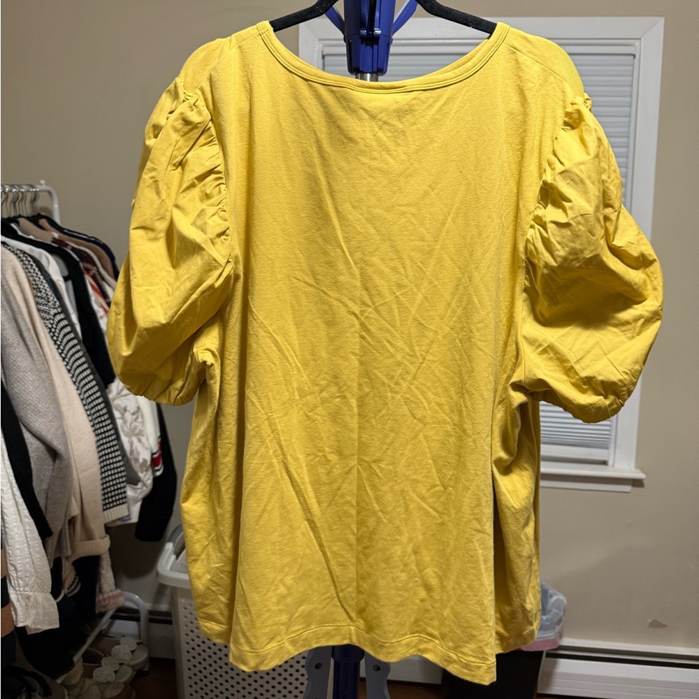 Lane Bryant Size 26/28 Mustard Yellow Puff Sleeve Top - Picture 3 of 5